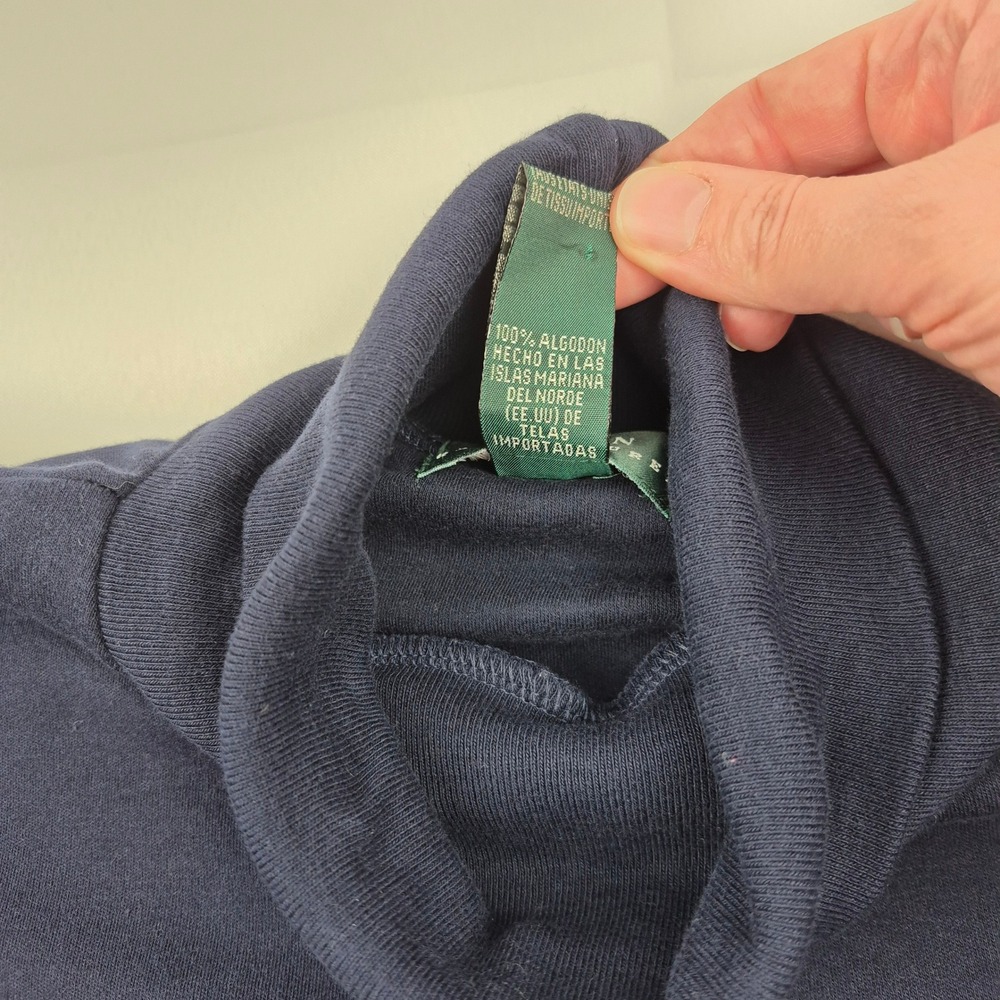 Lauren Ralph Lauren Navy Mock Neck Long Sleeve Shirt L Embroidered Crest Vtg Y2K - Picture 5 of 9